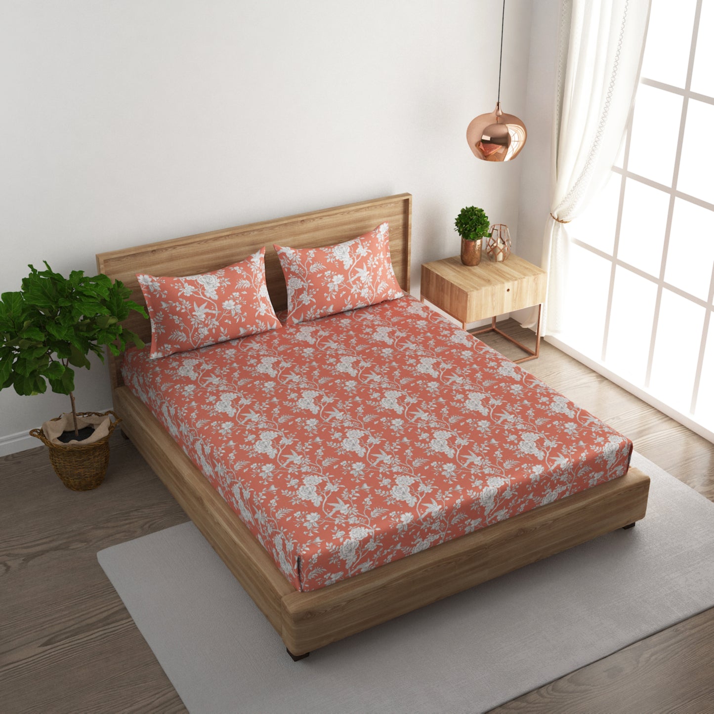 Orange floral bedsheet (100x100) with 2 pillow cover