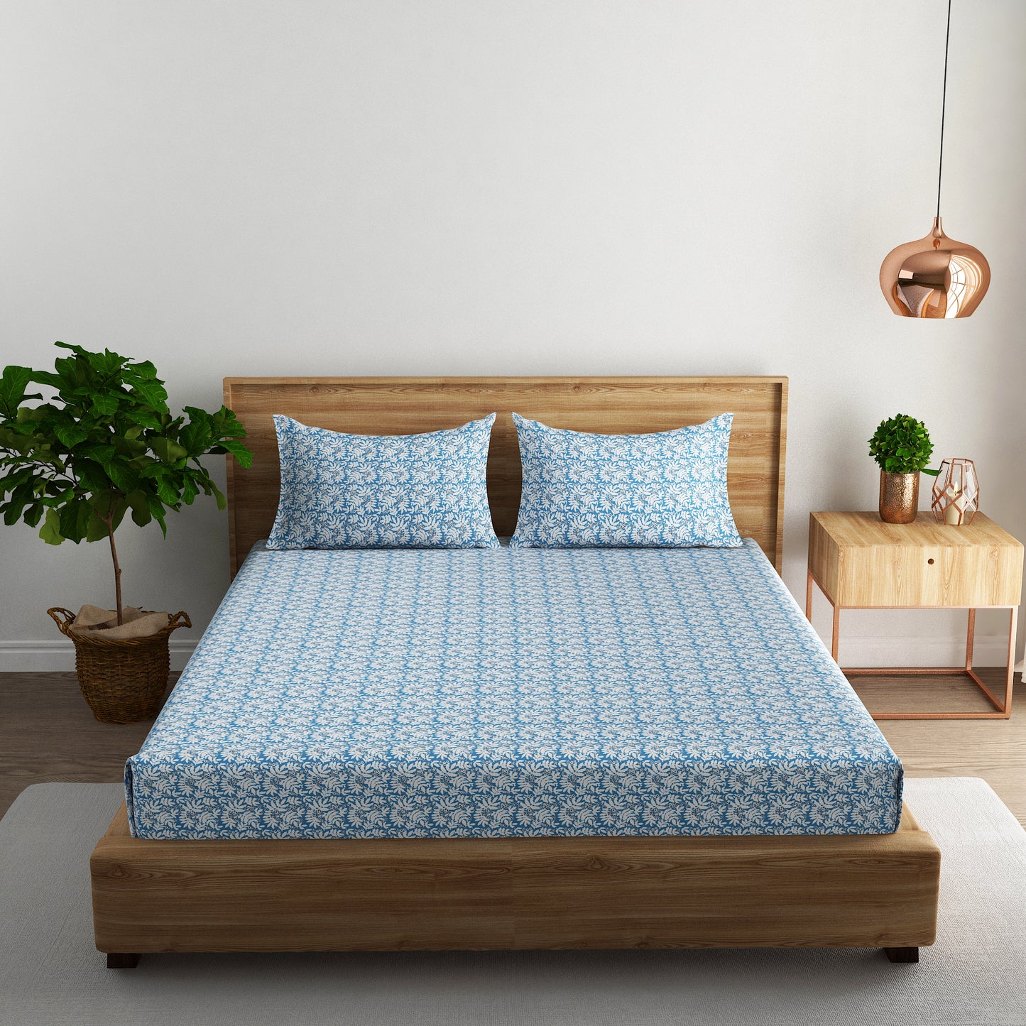 Indigo Palm Cotton Bedsheet