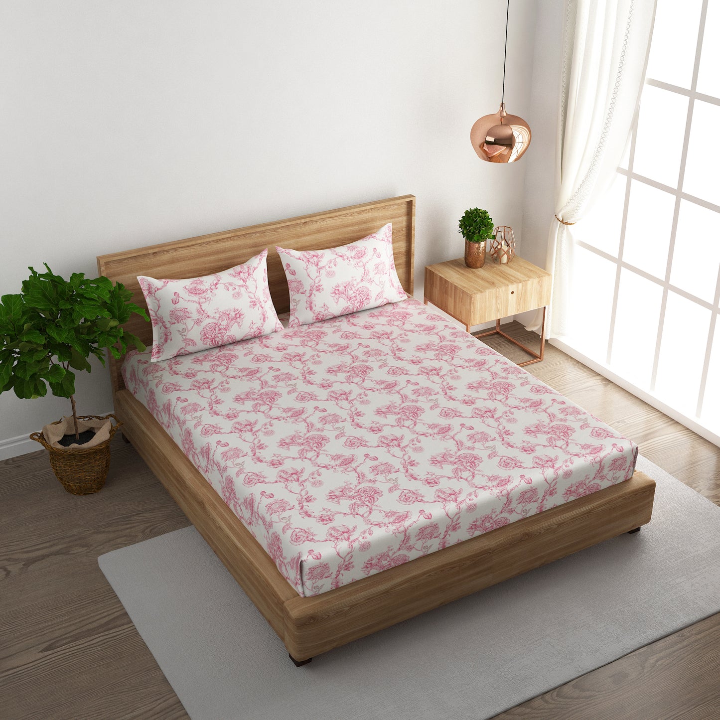 Blush Bloom 100x100 inches Cotton Bedsheet