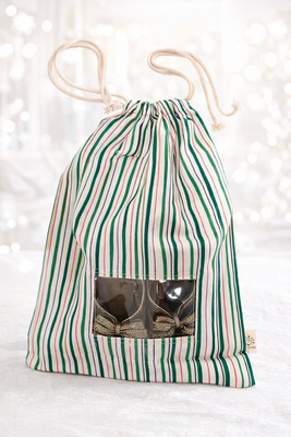 green stripe shoe bag