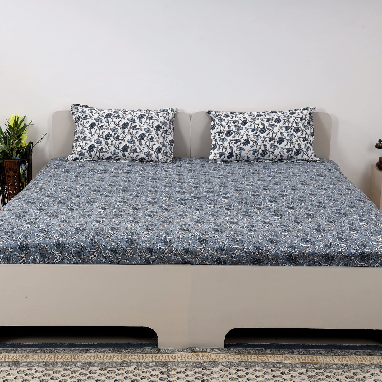 Midnight Blossom 100x100 inches Cotton Bedsheet