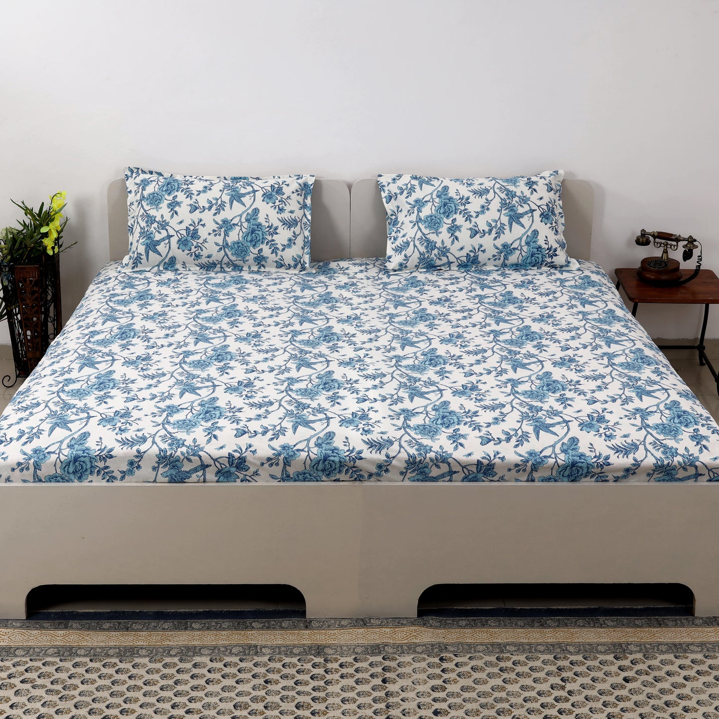 Sky Bloom 100x100 inches Cotton Bedsheet