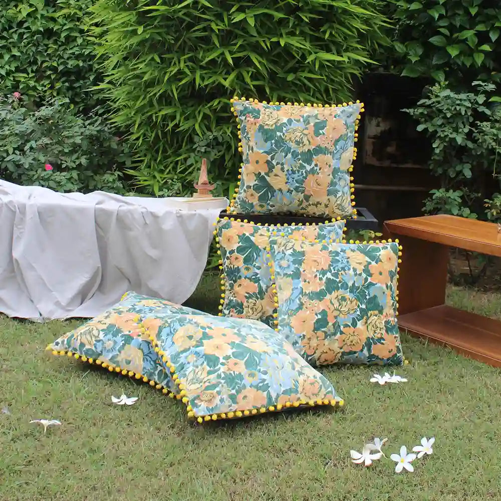 Floral Fiesta Pom-Pom Cushion Cover (Set of 2)