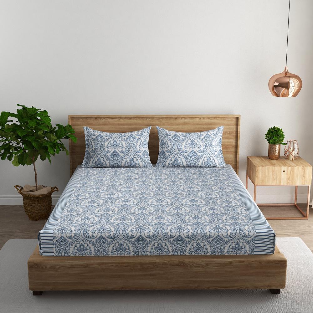 Medallion paisley cotton super king bedsheet with pillow covers
