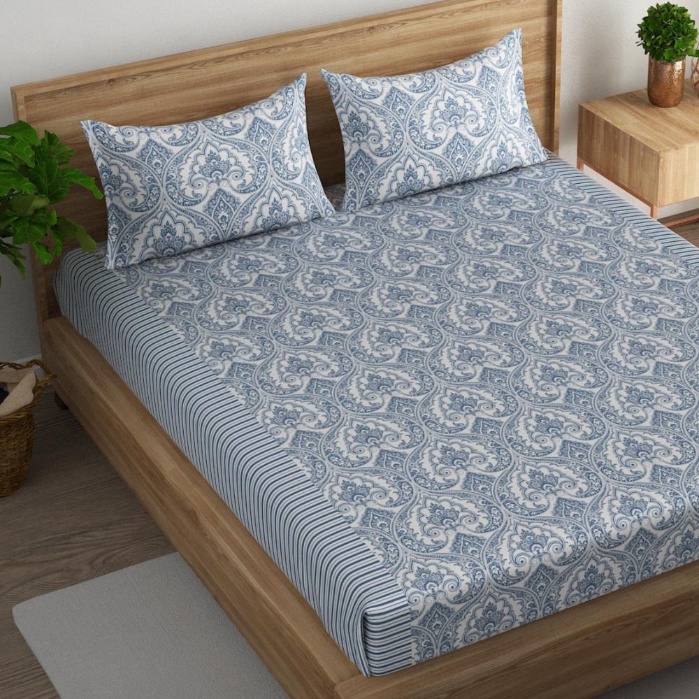 Medallion paisley cotton super king bedsheet with pillow covers