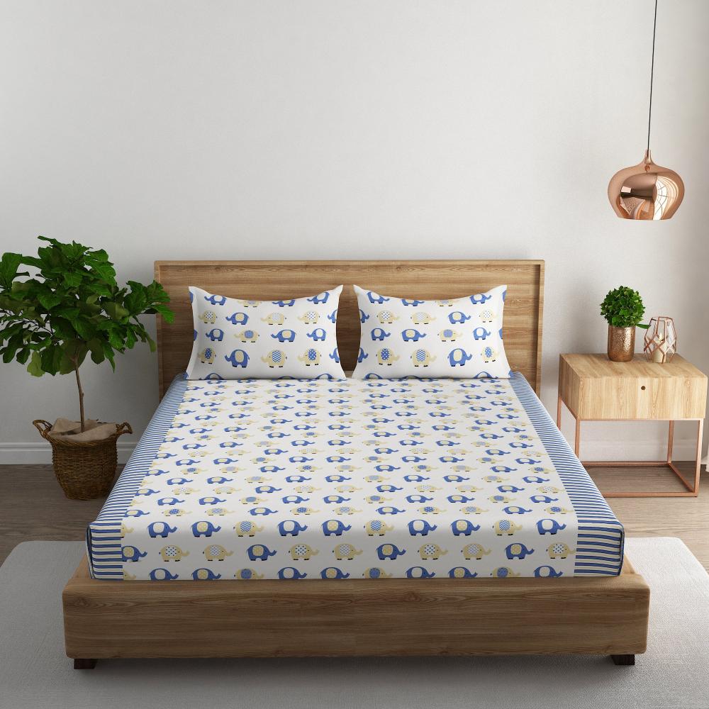 Playful elephant 100x100 inches Cotton Bedsheet
