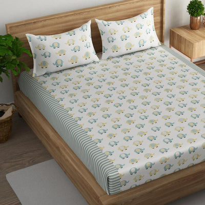 Playful elephant Cotton Bedsheet with 2 pillow cover