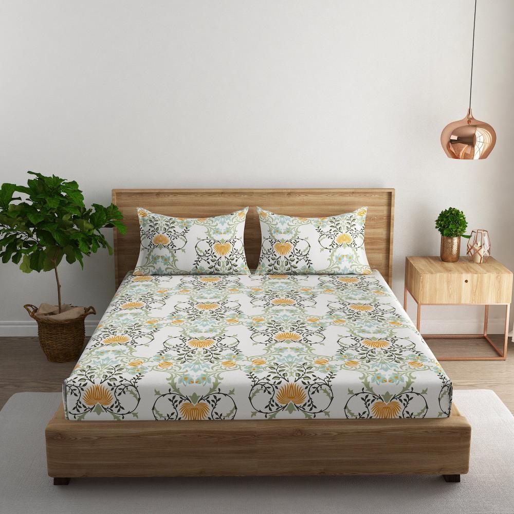 Floral vine cotton super king bedsheet with pillow covers