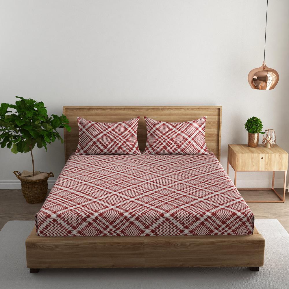 Tartan check and stripe cotton super king bedsheet with pillow covers