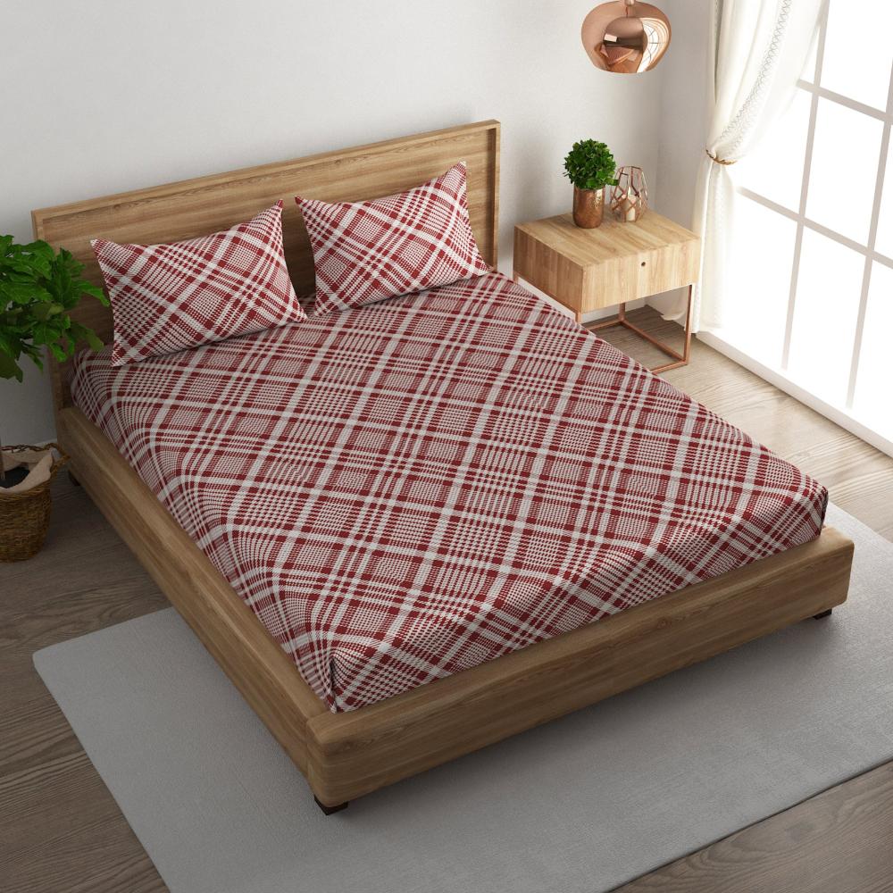 Tartan check and stripe cotton super king bedsheet with pillow covers