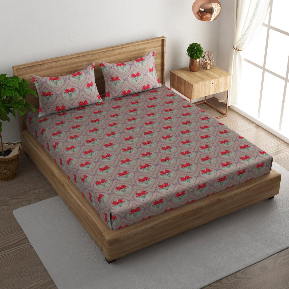 Floral damask cotton super king bedsheet with pillow covers
