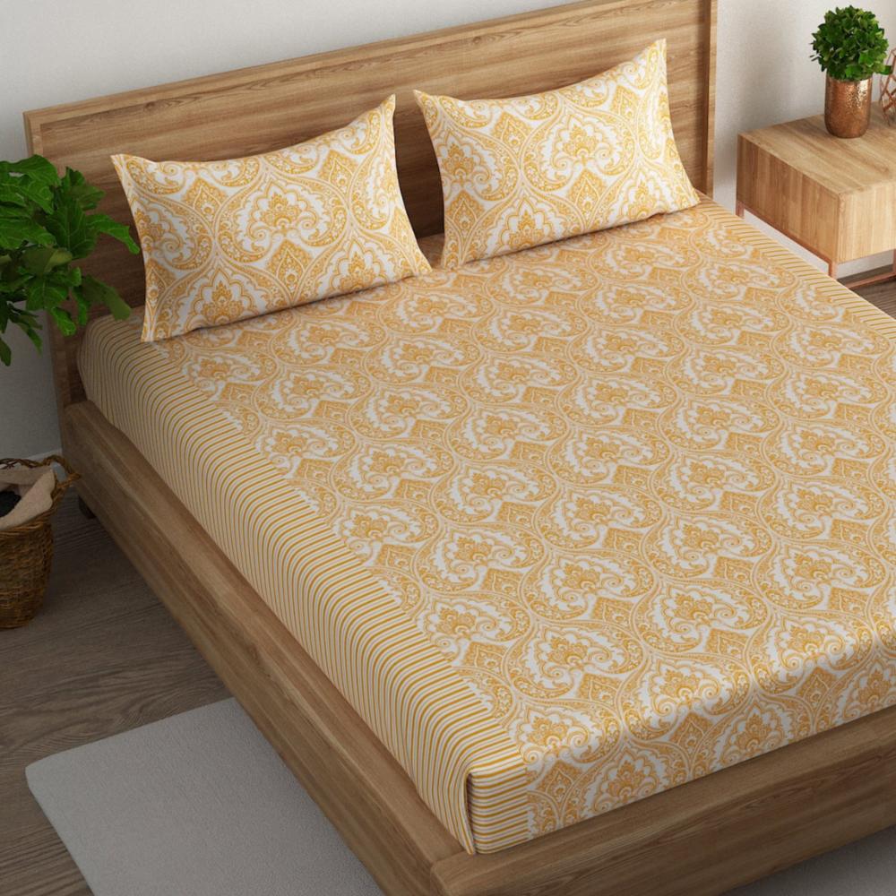 Medallion paisley cotton super king bedsheet with pillow covers