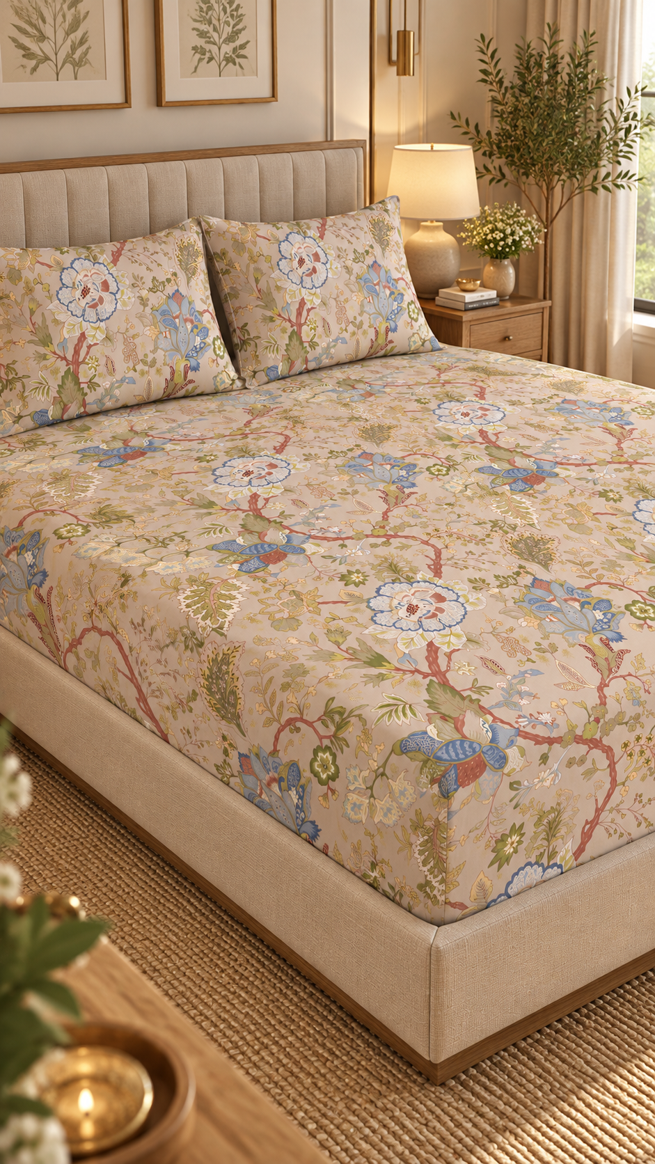 Jacobiyan print bedsheet multi with 2 pillow cover 108x108"