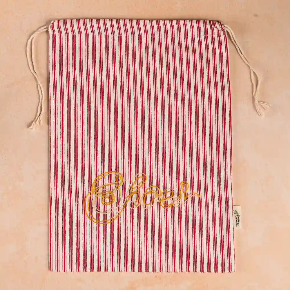 Crimson Stripe Shoe Sack