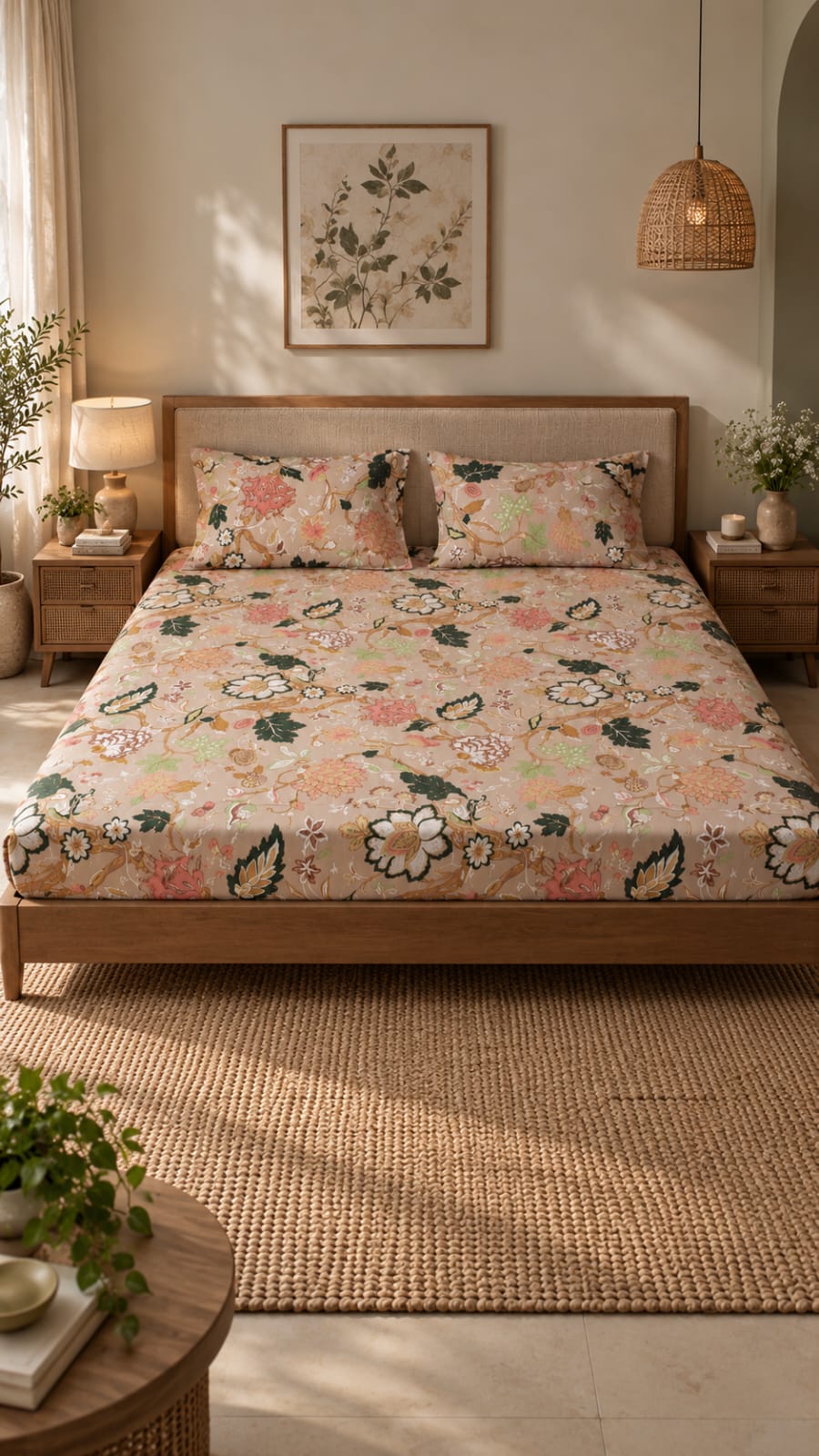 Floral jaal print with 2 pillow cover multi 100x100"