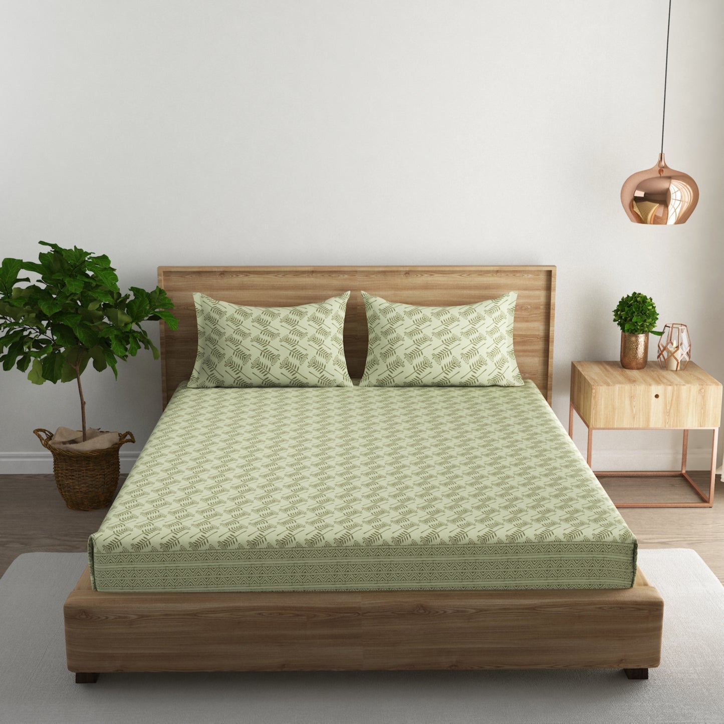 GREEN LEAF BEDSHEET (100X100) with 2 pillow cover