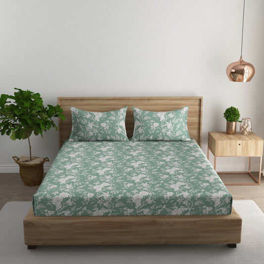 GREEN FLORAL  BEDSHEET (100X100)  with 2 pillow cover