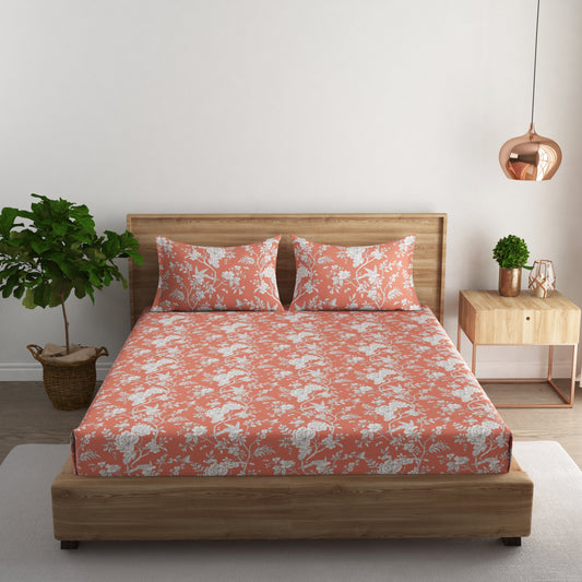 Orange floral bedsheet  (100x100)  with 2 pillow cover