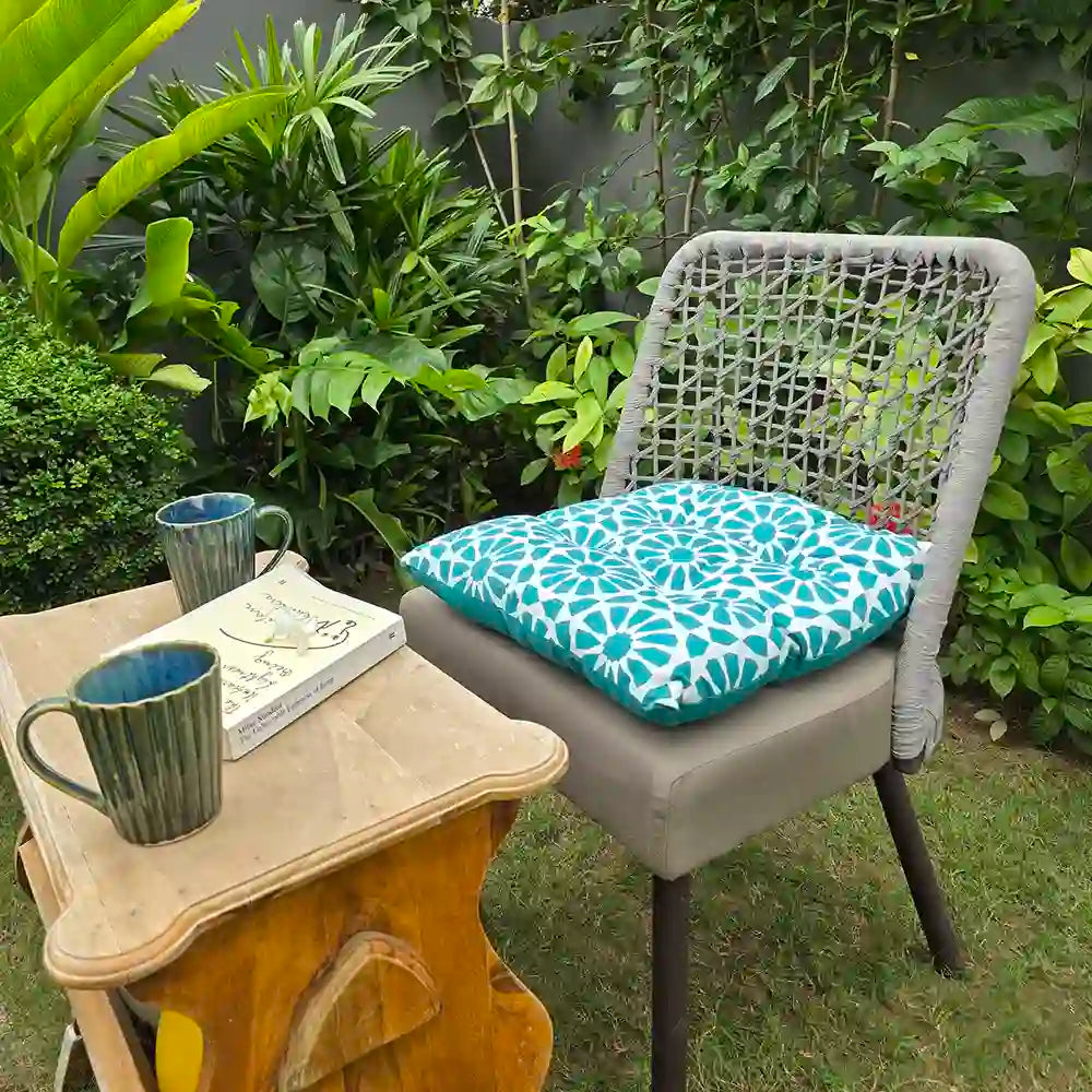 Turquoise Trellis Chair Pad (set of 2)