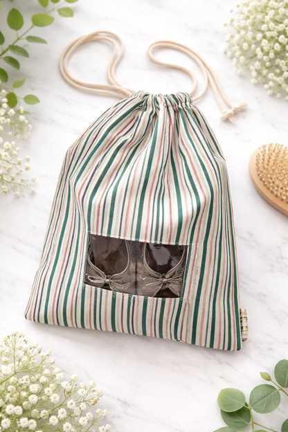 green stripe shoe bag