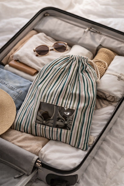 green stripe shoe bag