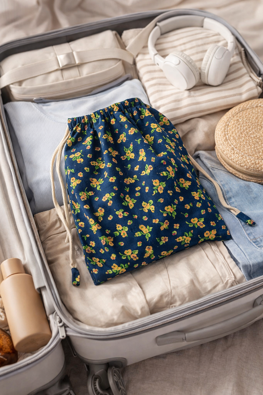 blue floral shoe bag