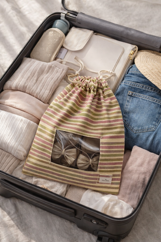 multi coloured stripe shoe bag