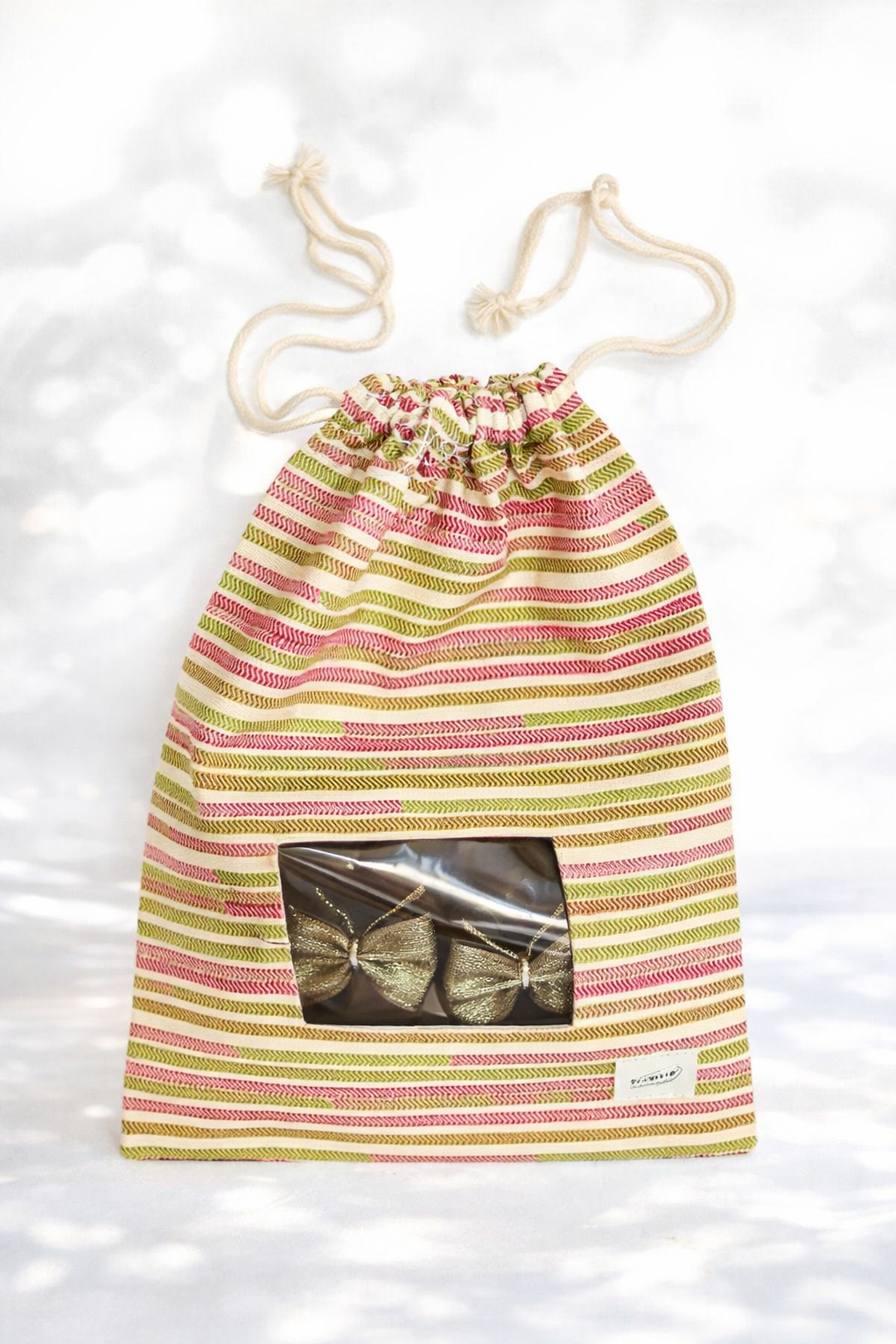 multi coloured stripe shoe bag