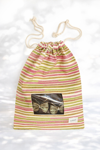 multi coloured stripe shoe bag