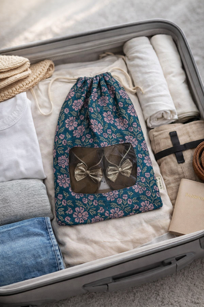 teal floral shoe bag