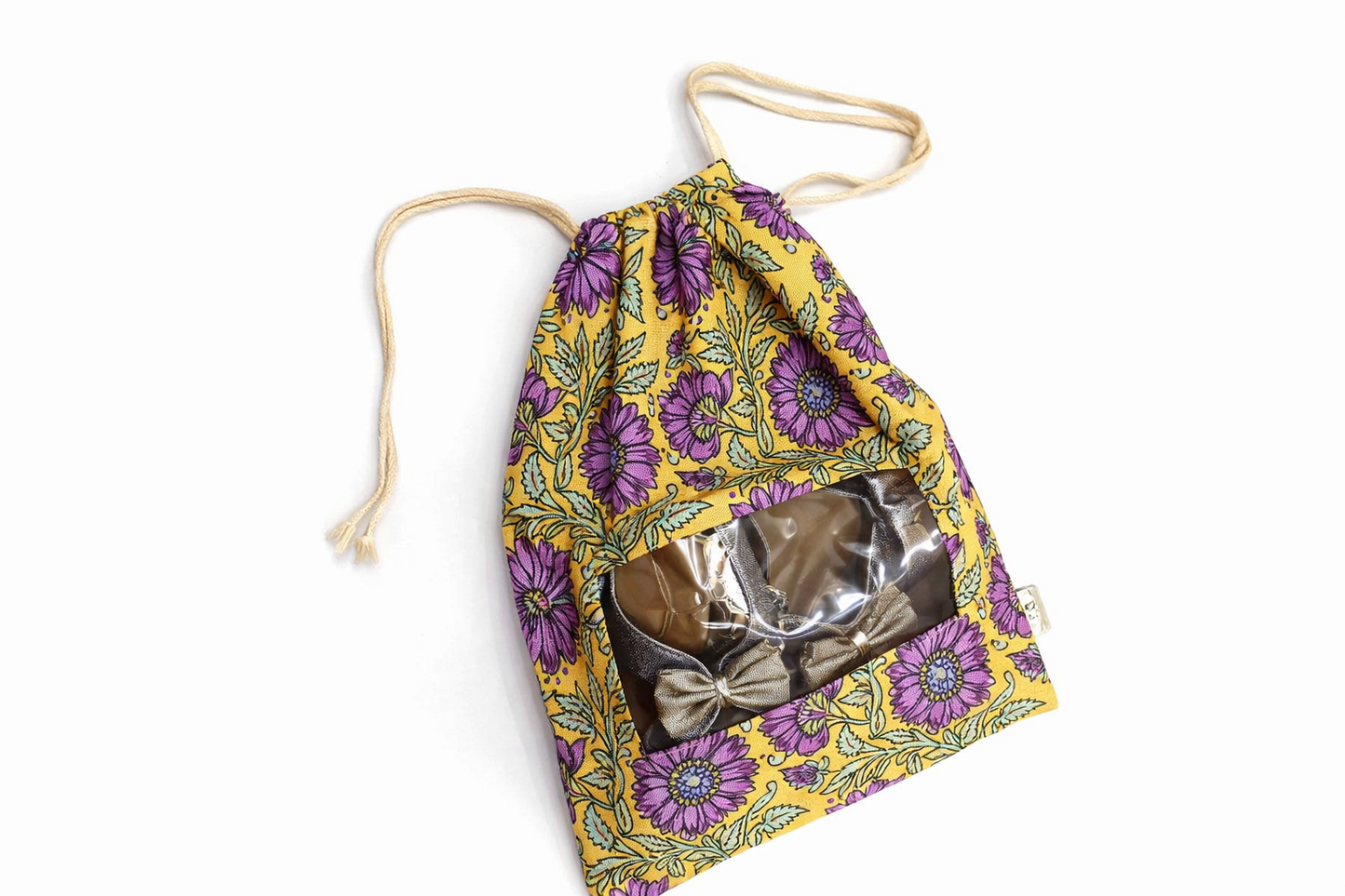 YELLOW FLORAL SHOE BAG