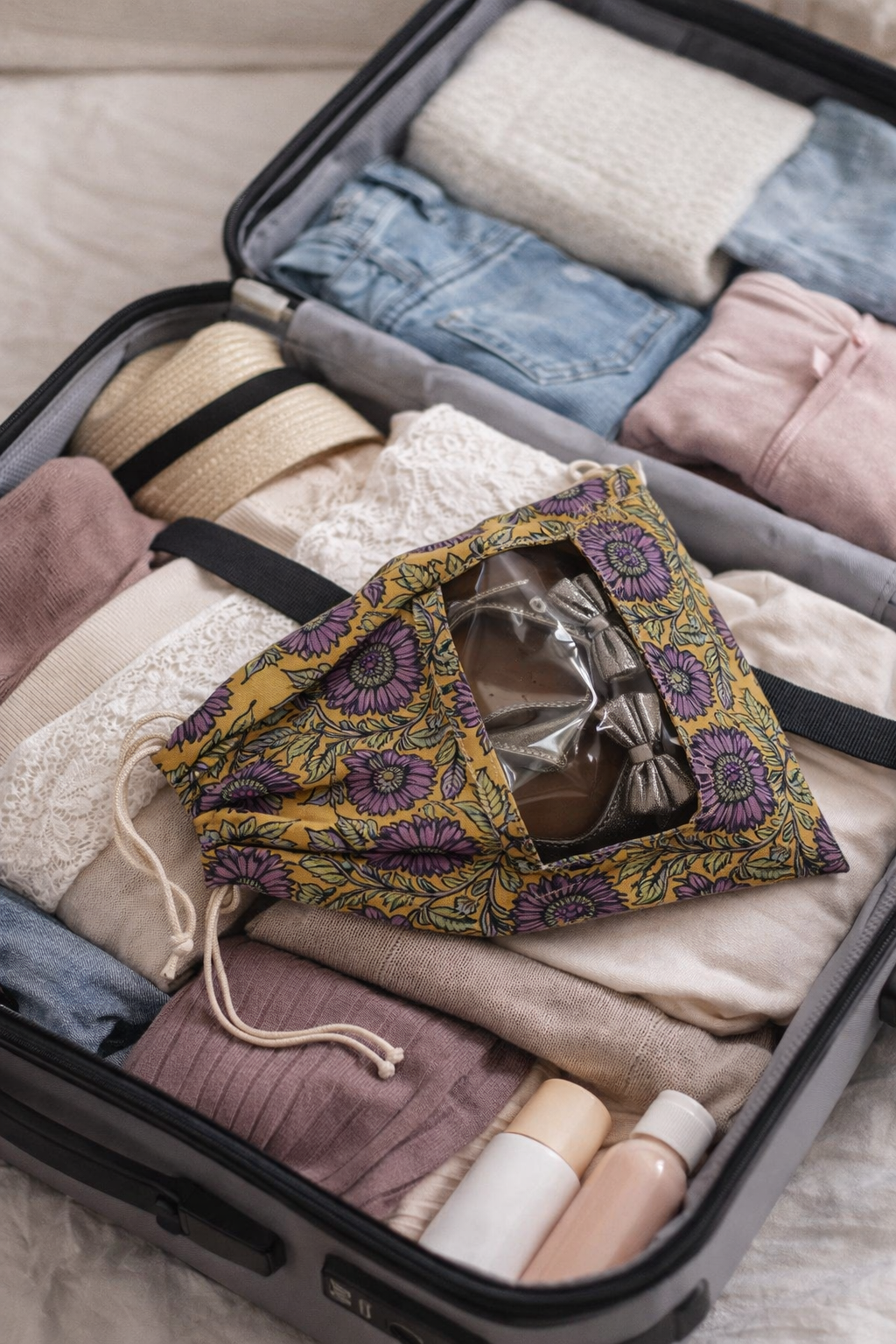 YELLOW FLORAL SHOE BAG