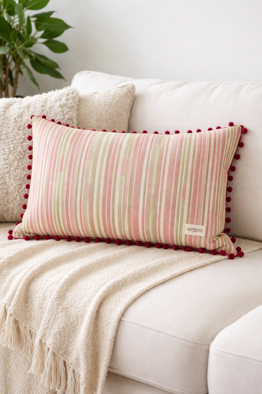 striped pom-pom cushion cover