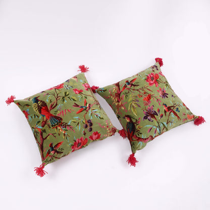 Birds of Paradise Velvet Cushion Cover (Set of 2)