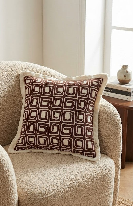 2 Geometric cushion cover (red and off white)16x16"