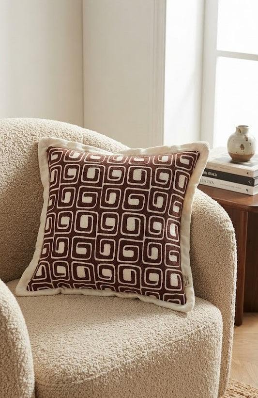 Geometric cushion cover (red and off white)16x16"