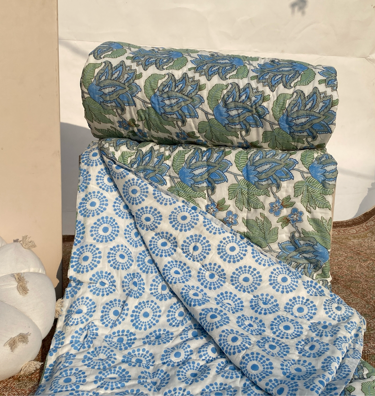 Golden hour bloom reversible double mulmul quilt