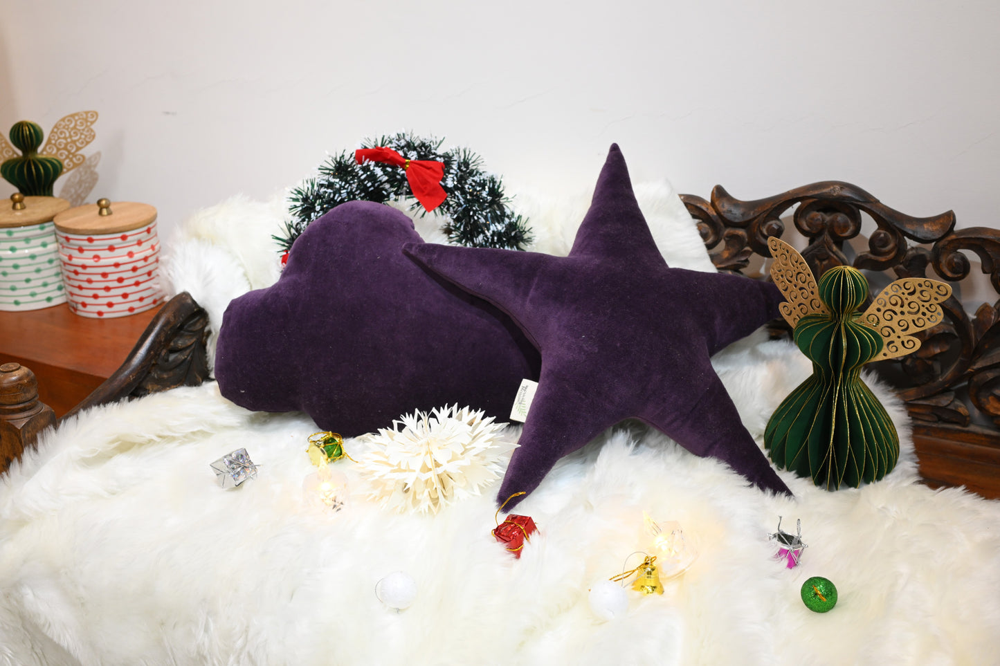 purple velvet shape cushion ( star,cloud)