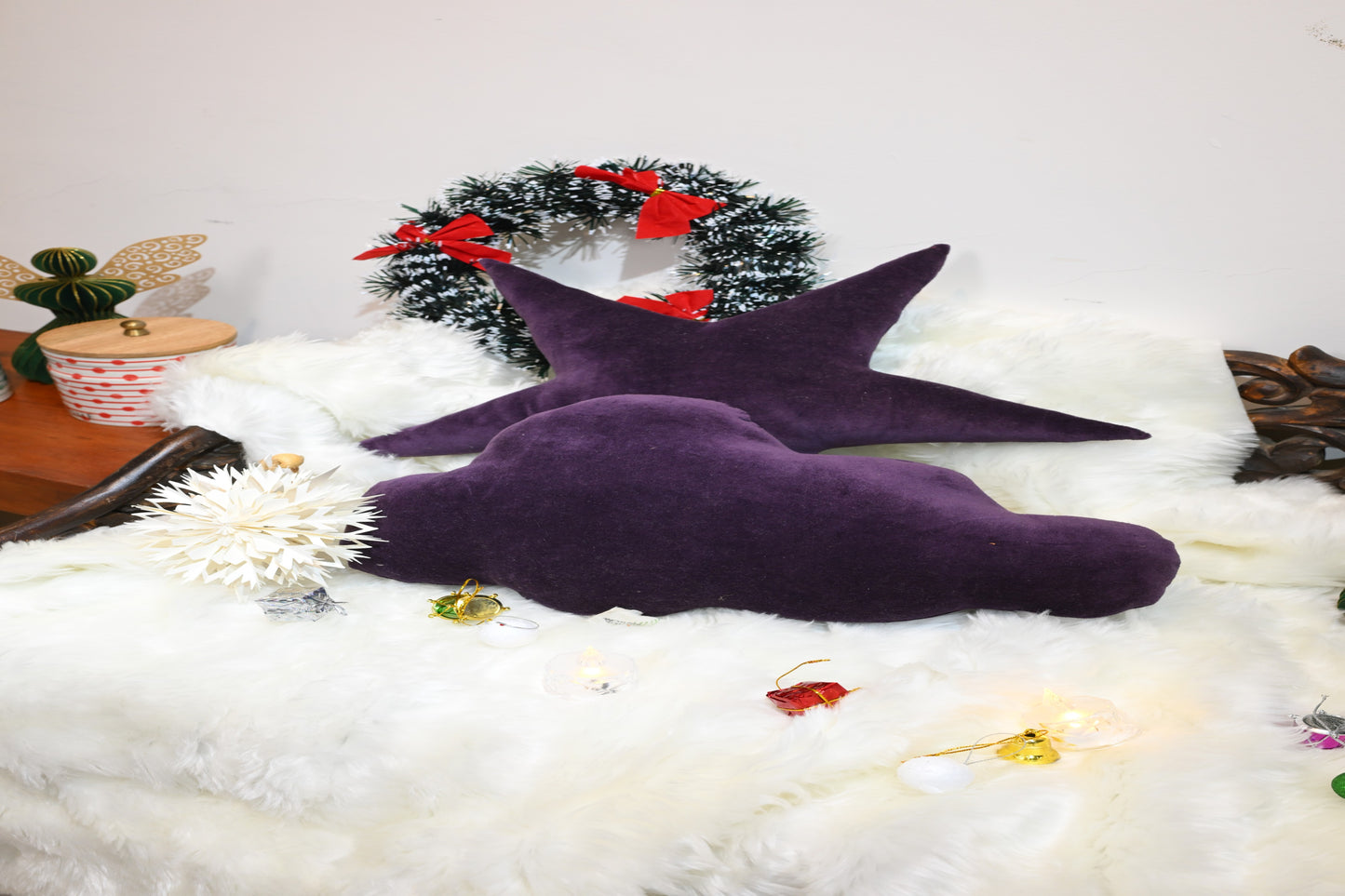 purple velvet shape cushion ( star,cloud)