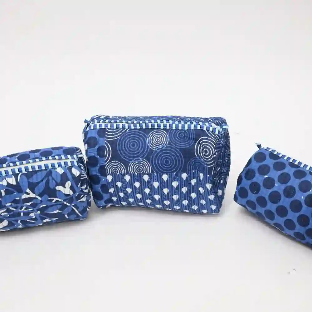 Cosmic Dots handblock quilted travel pouch (Set of 3)