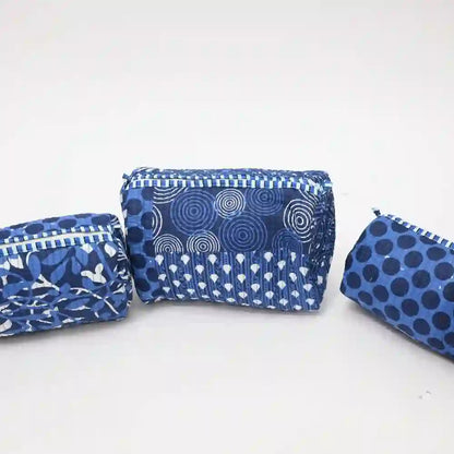 Cosmic Dots handblock quilted travel pouch (Set of 3)
