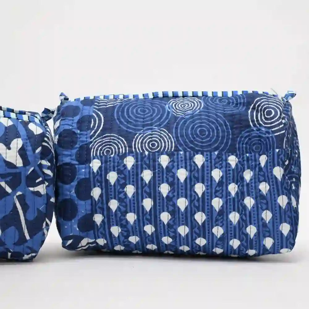 Cosmic Dots handblock quilted travel pouch (Set of 3)