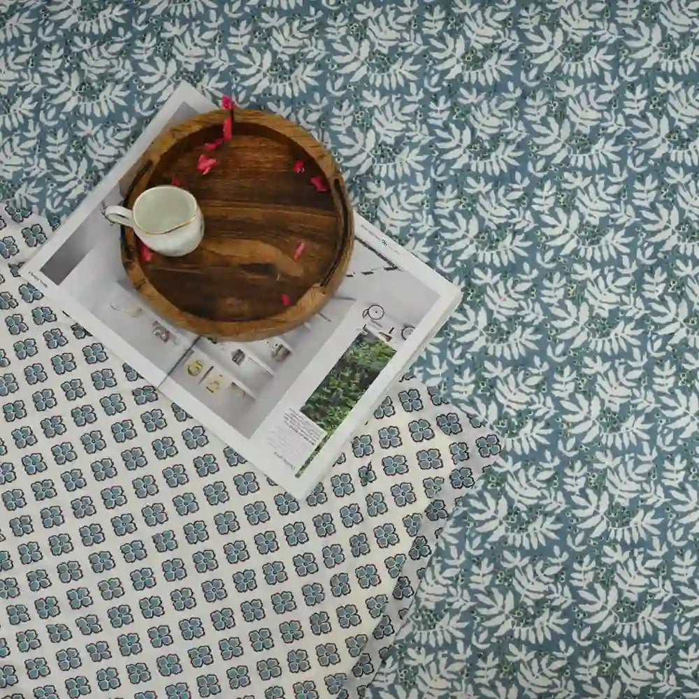 Berry Bliss cotton filled winter print double quilt (Aqua)