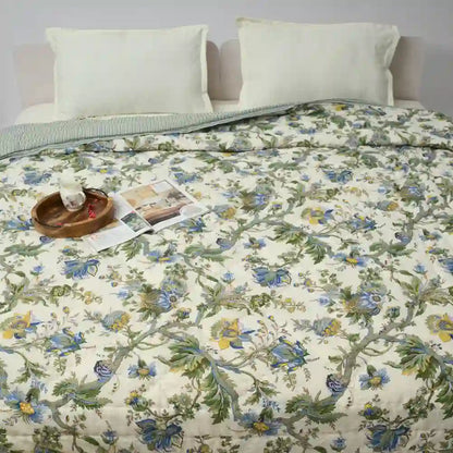 Aurora cotton filled winter print double quilt (Green)