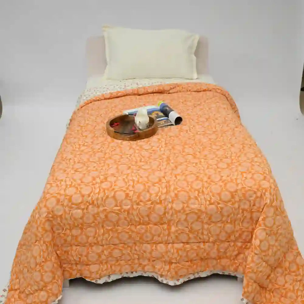 Golden Bloom cotton filled winter print medium quilt
