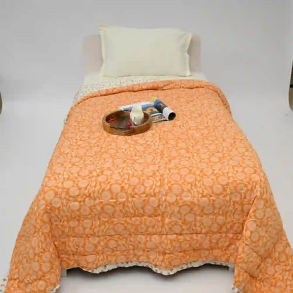 Golden Bloom cotton filled winter print medium quilt