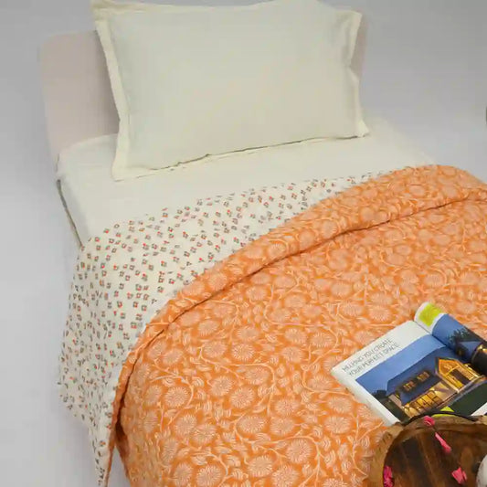 Golden Bloom cotton filled winter print medium quilt