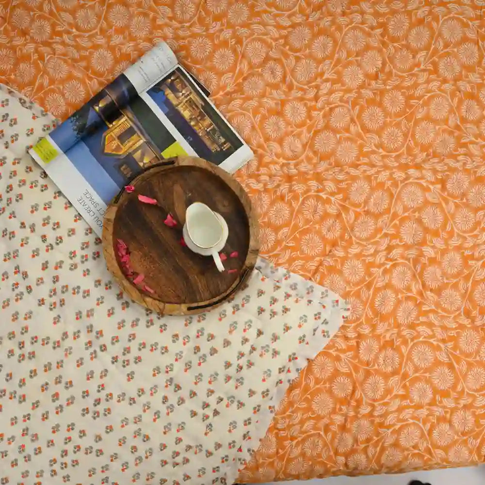 Golden Bloom cotton filled winter print medium quilt