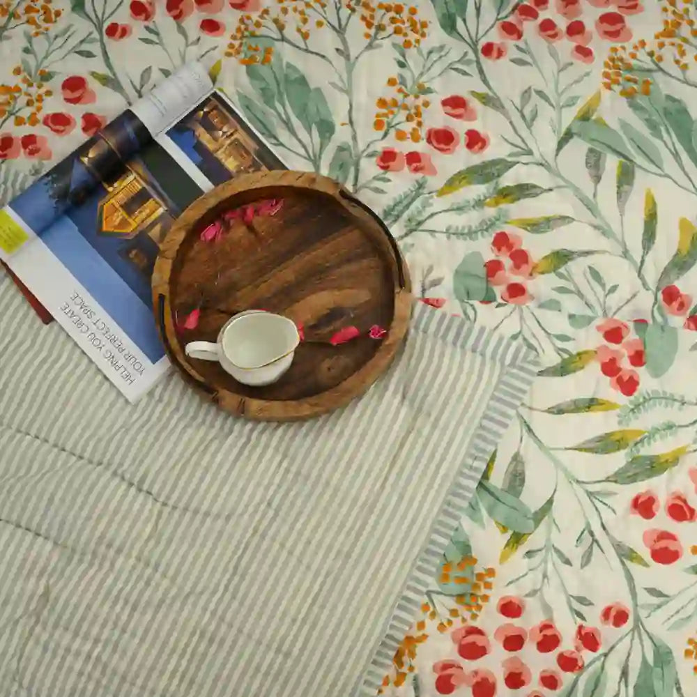 Berry Bloom cotton filled winter print medium quilt