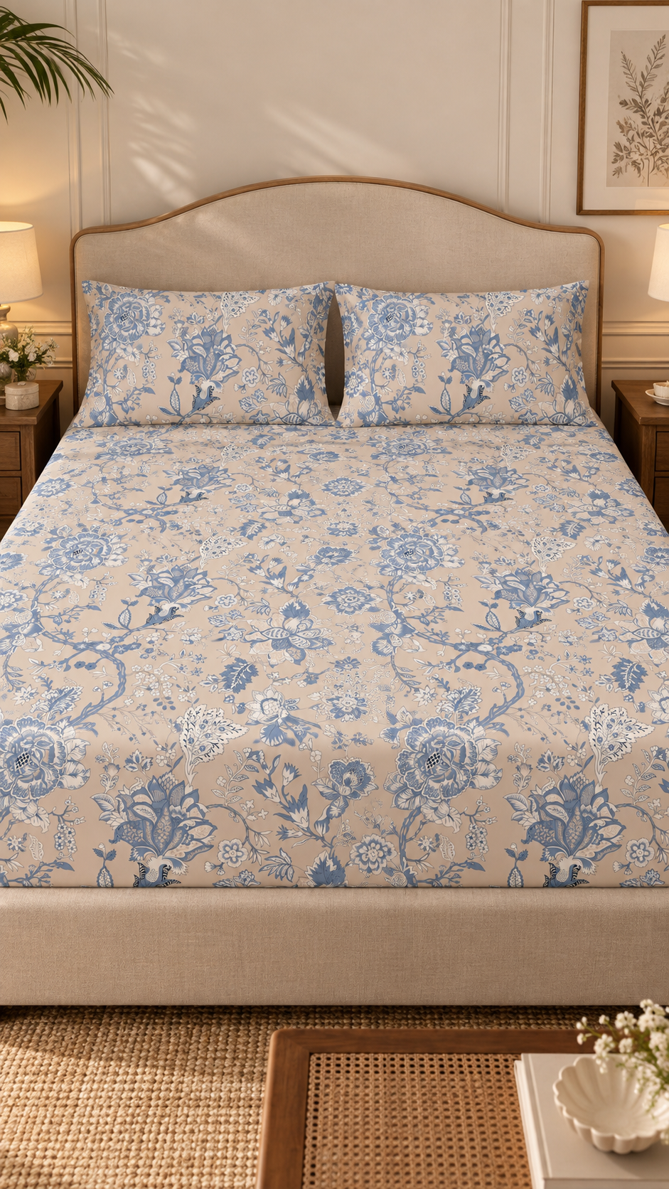 BLUE JACOBIYAN PRINT WITH 2 PILLOW COVER 100x100"